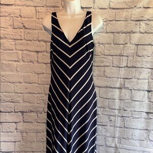 Lauren Ralph Lauren Navy and White Chevron Maxi Dress Size 4